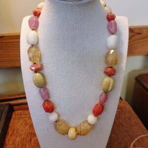 Talbots Multi-Colored Pastel Necklace Gemstones Glass Jadeite Choker 21"